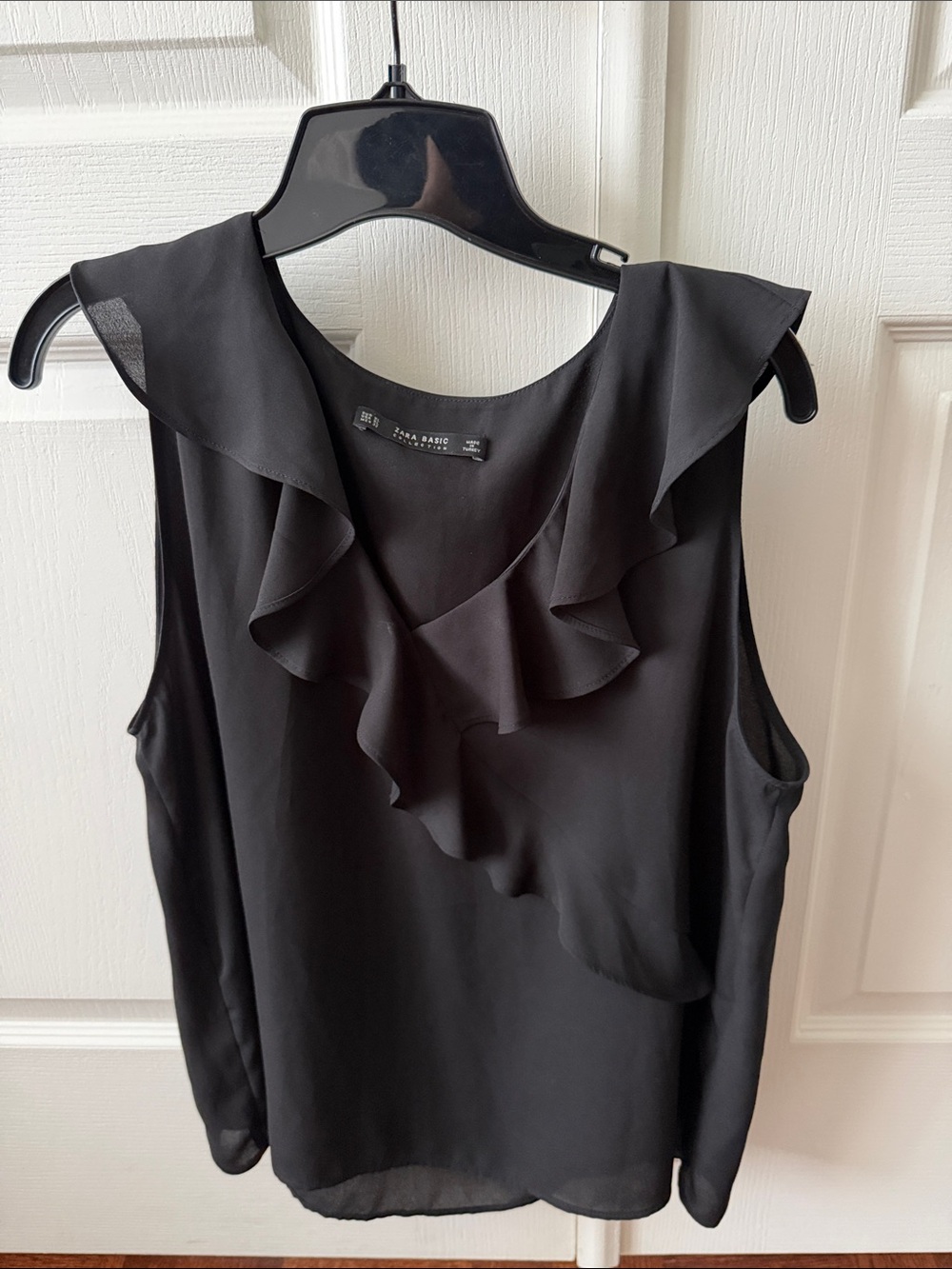 Zara Black Ruffle Sleeveless Blouse